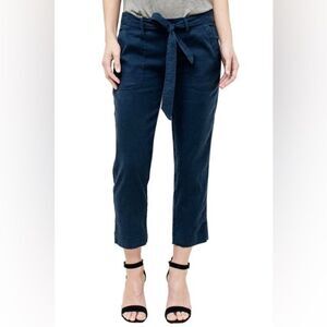 LIVERPOOL JEANS Navy‎ Blue Cropped Ankle Pant Belted Tie Waist Size 33 16 New